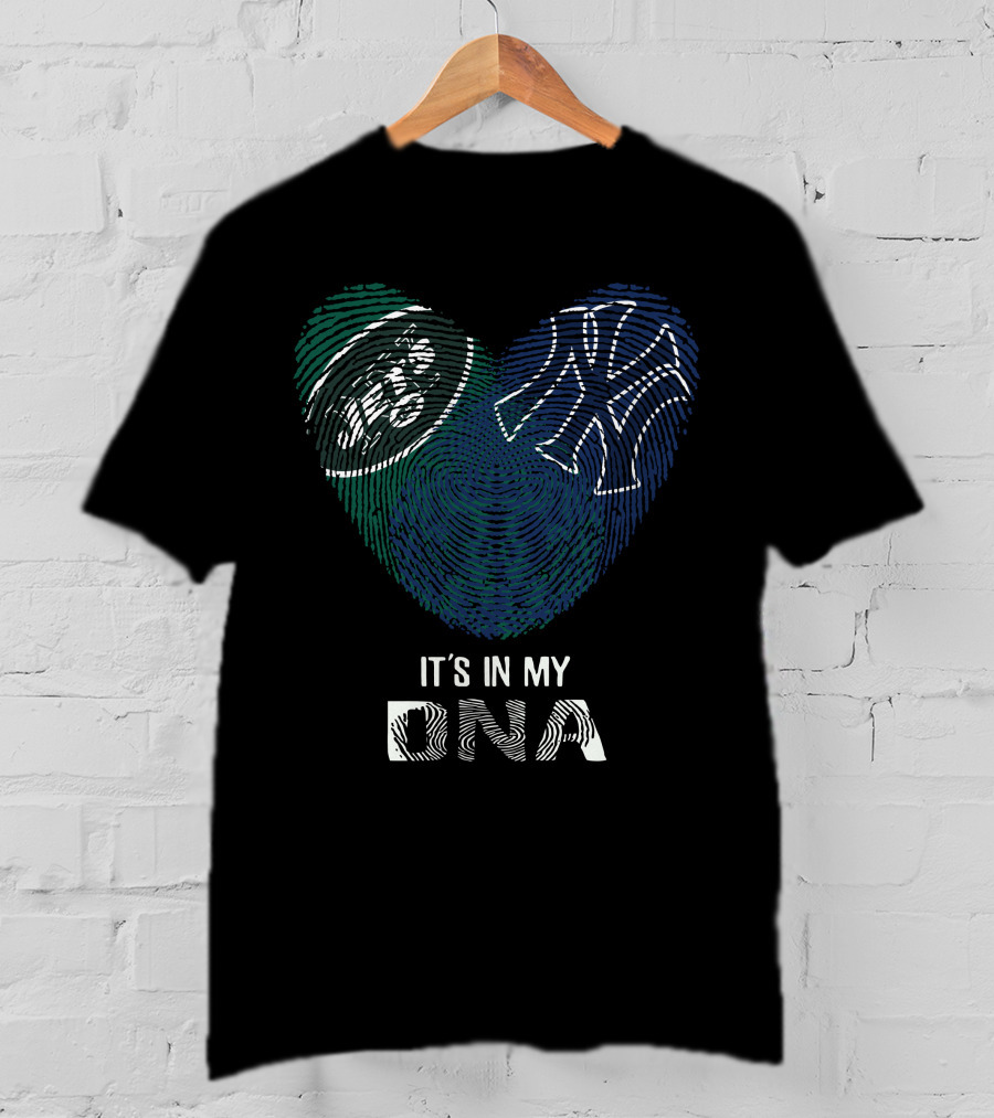 Jets Yankees Fingerprint Heart It's In My DNA T-Shirt
