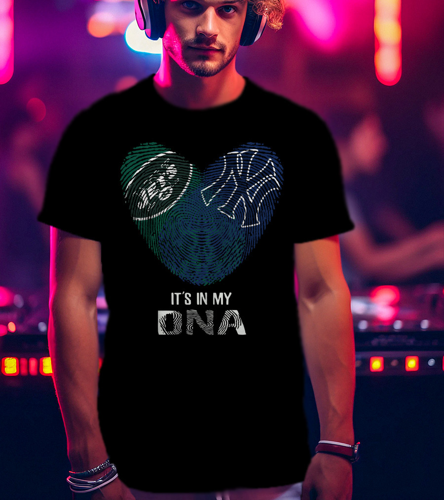 Jets Yankees Fingerprint Heart It's In My DNA T-Shirt
