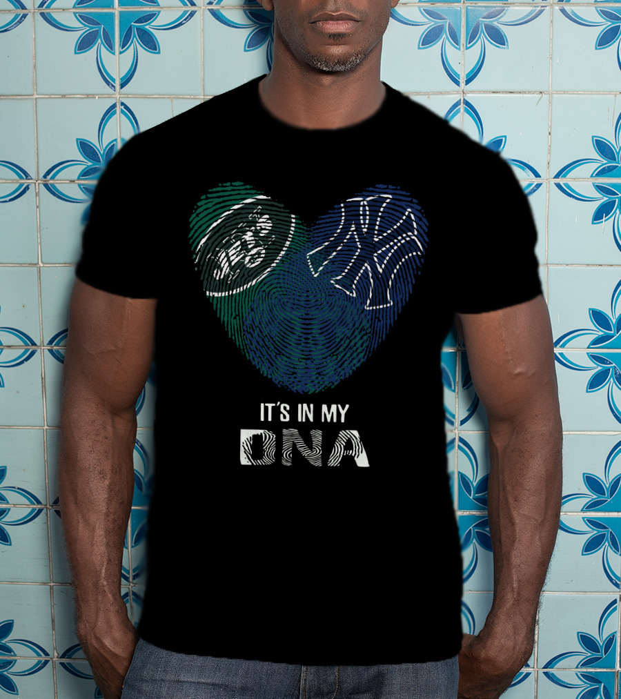Jets Yankees Fingerprint Heart It's In My DNA T-Shirt