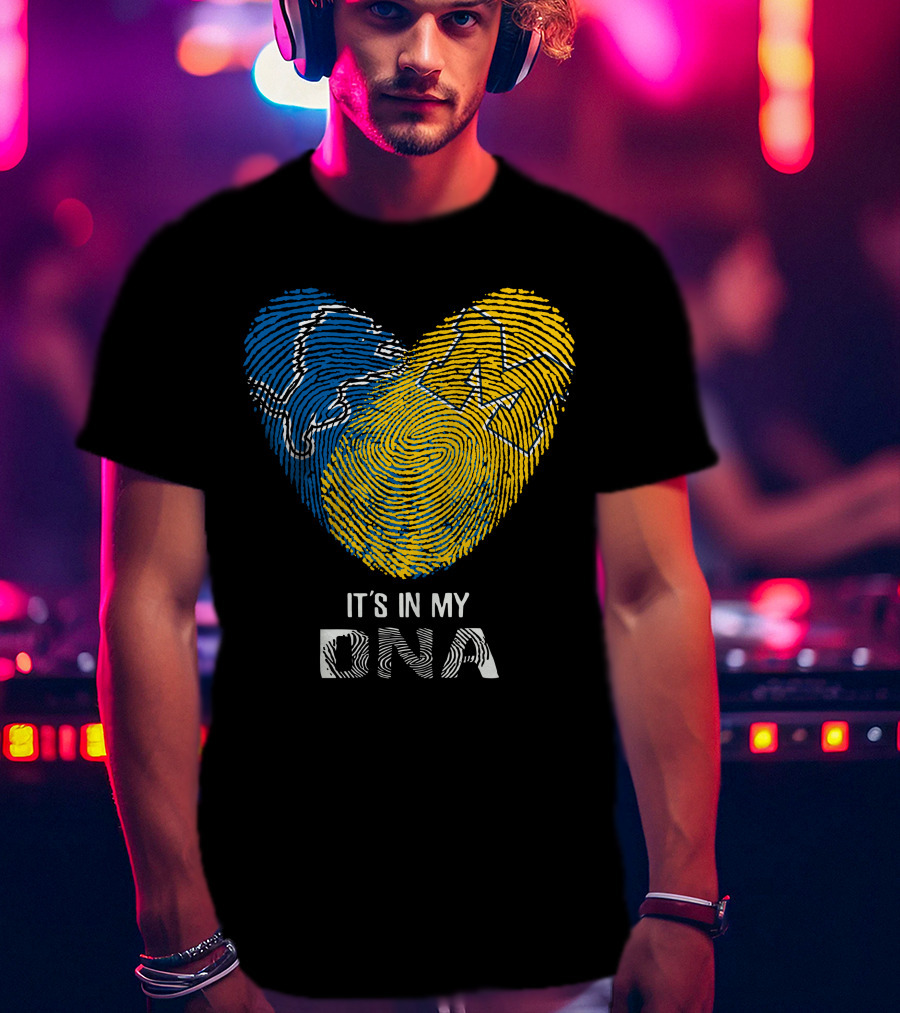 Lions Michigan Wolverines Heart Shaped Fingerprint It's In My Dna T-Shirt