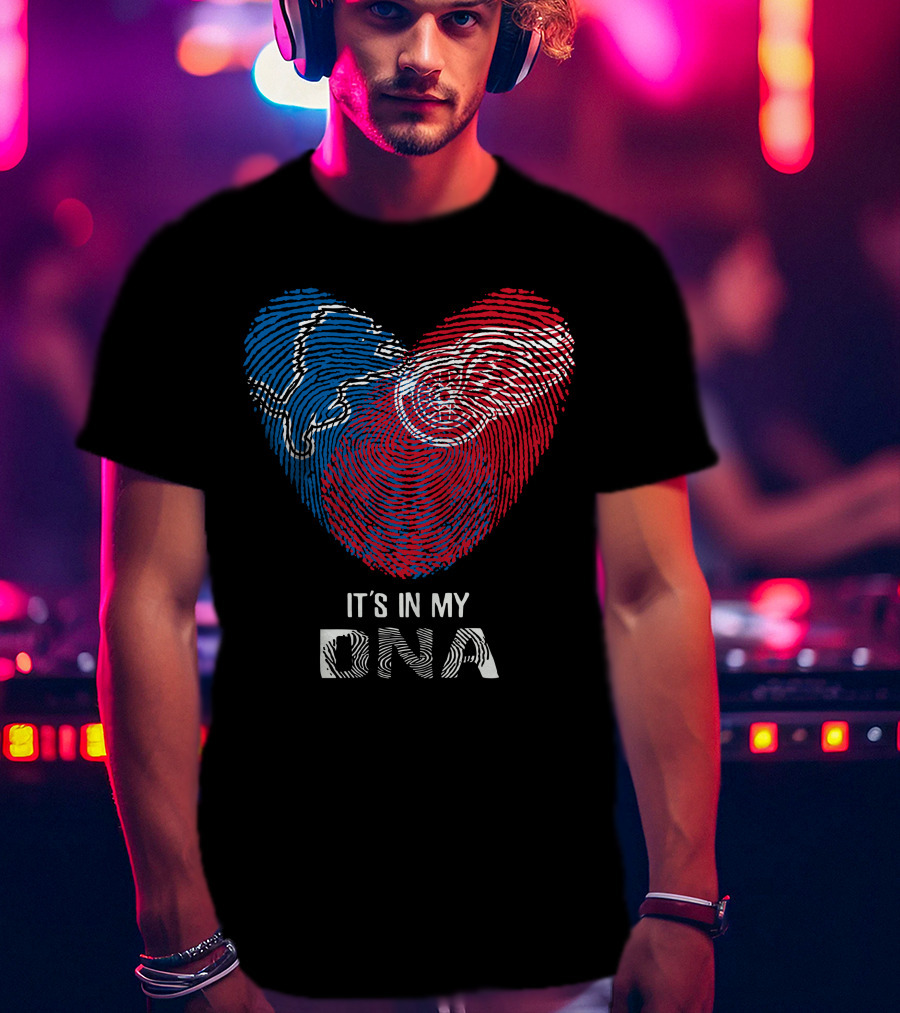 Lions Red Wings Heart Shaped Dna Fingerprint It's In My Dna T-Shirt