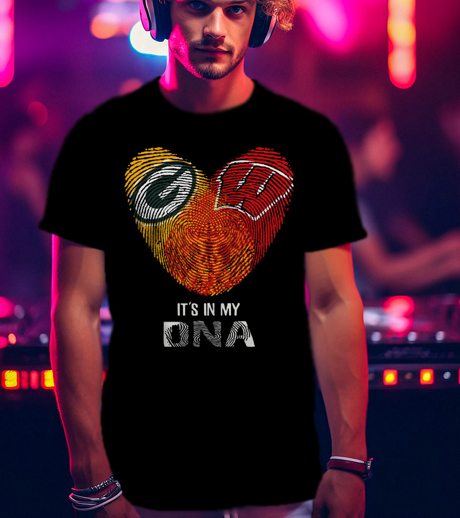 Packers Badgers Heart Fingerprint It's In My DNA T-Shirt