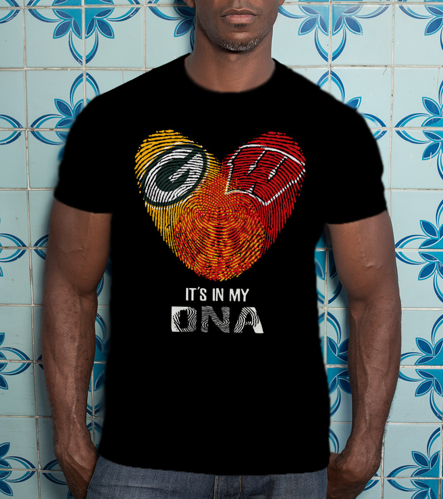 Packers Badgers Heart Fingerprint It's In My DNA T-Shirt