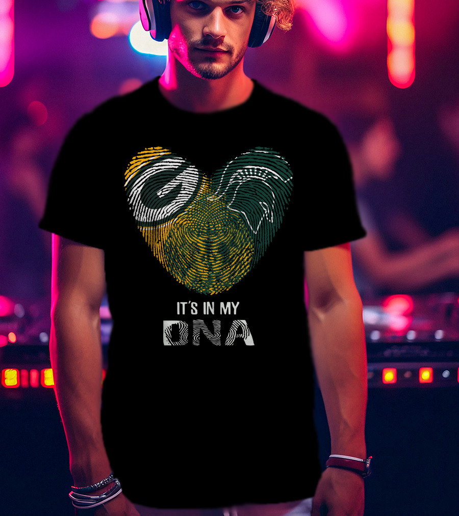 It's In My DNA Packers Michigan State Spartans Fingerprint Heart T-Shirt
