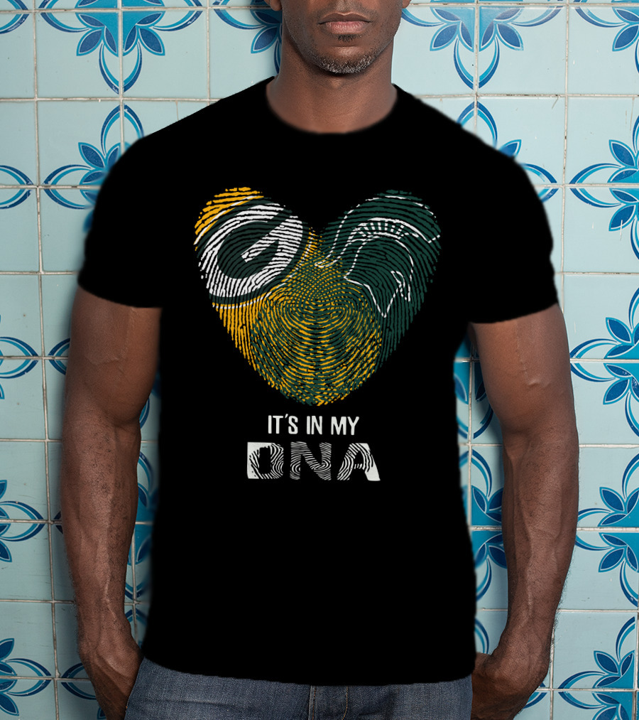 It's In My DNA Packers Michigan State Spartans Fingerprint Heart T-Shirt