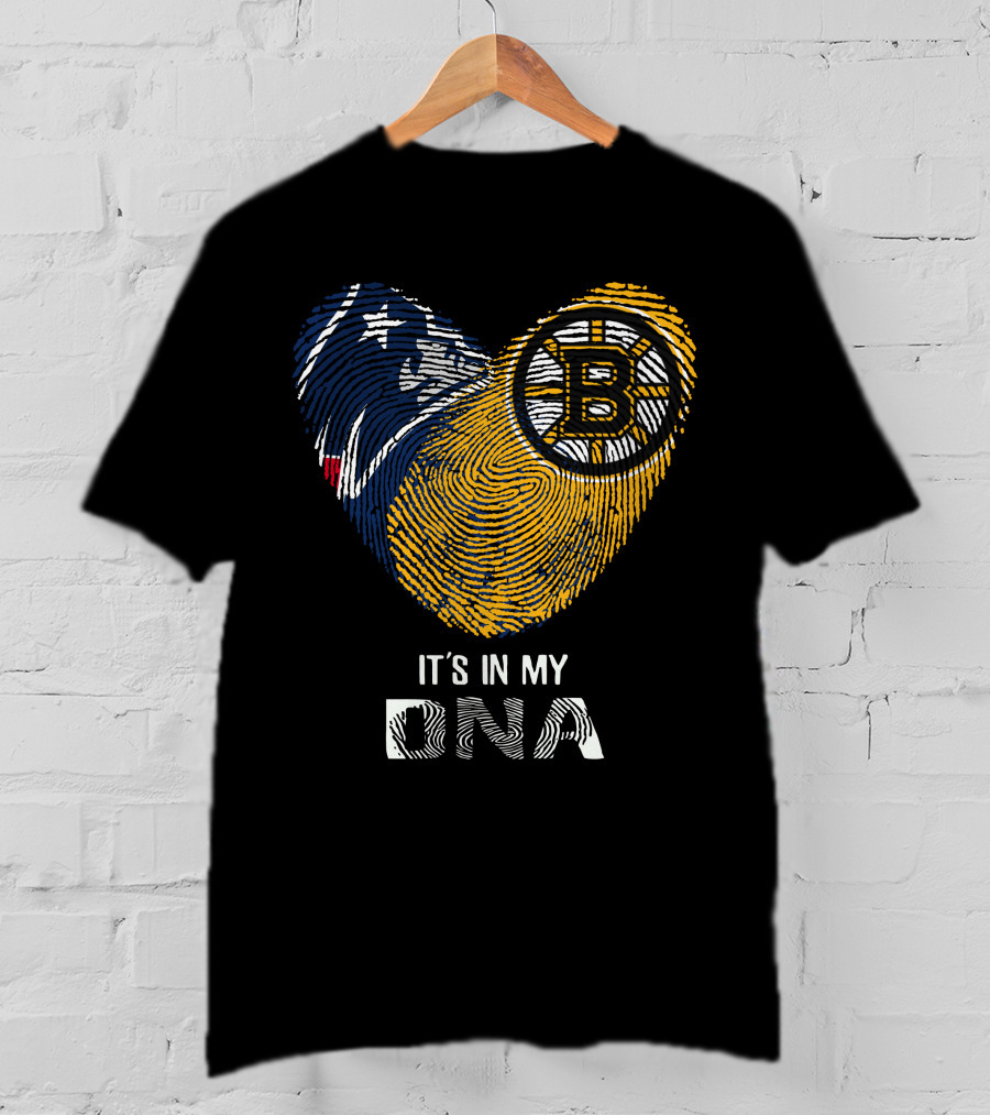 Patriots Bruins Heart It's In My DNA Fingerprint T-Shirt