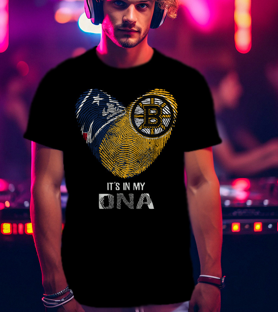 Patriots Bruins Heart It's In My DNA Fingerprint T-Shirt