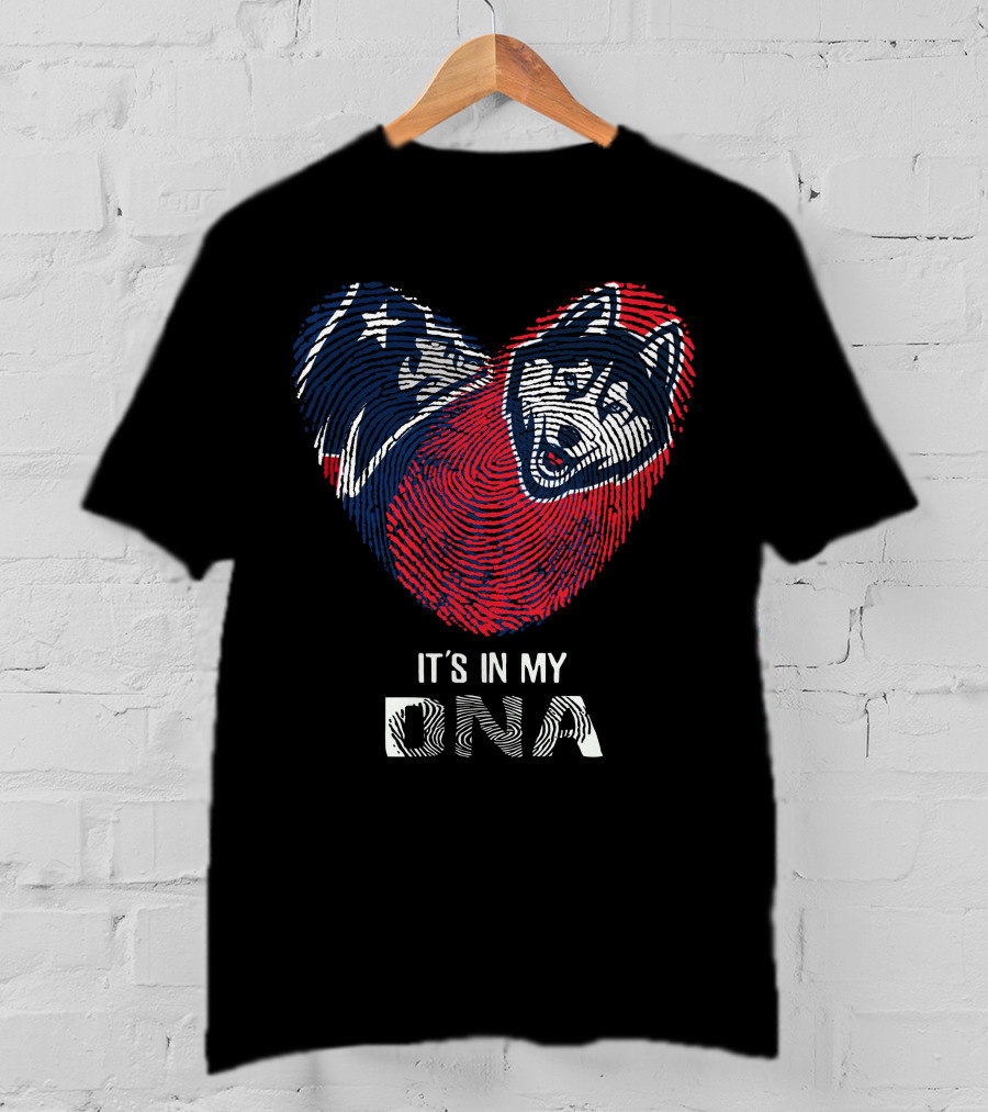 Patriots UConn Huskies Fingerprint Heart It's In My DNA T-Shirt