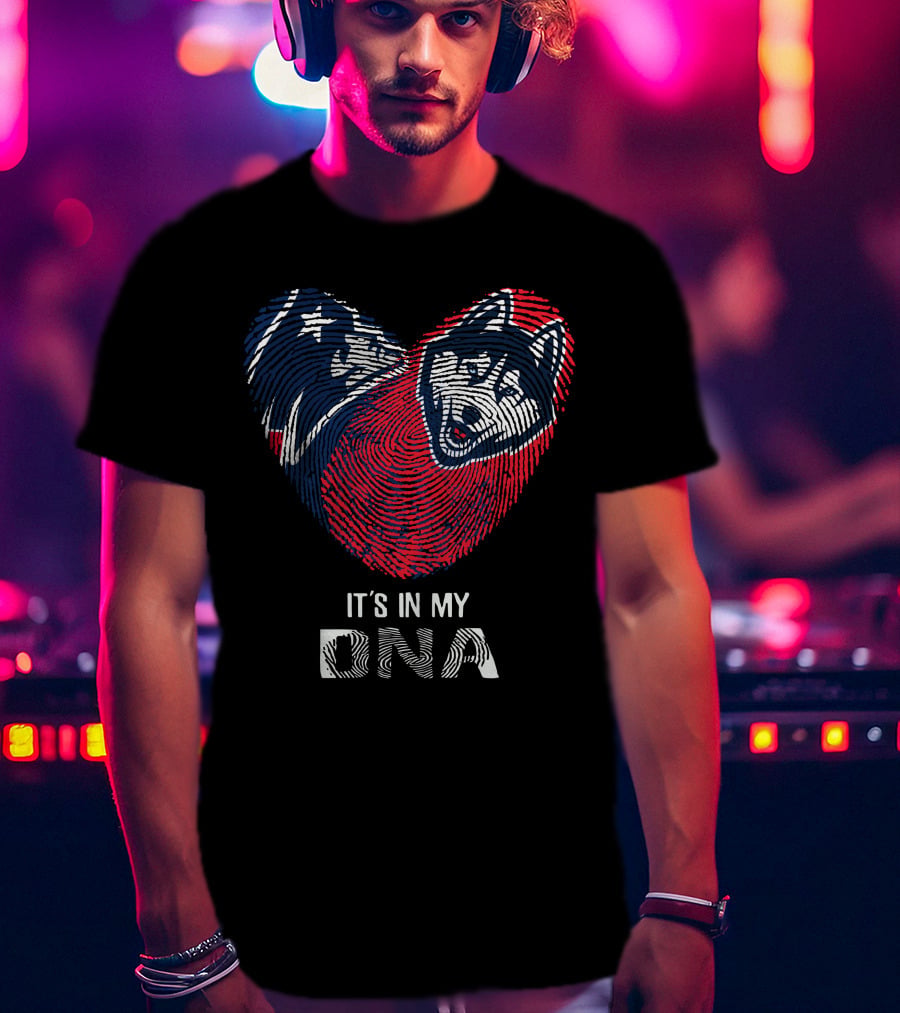 Patriots UConn Huskies Fingerprint Heart It's In My DNA T-Shirt