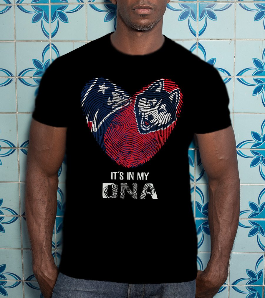 Patriots UConn Huskies Fingerprint Heart It's In My DNA T-Shirt