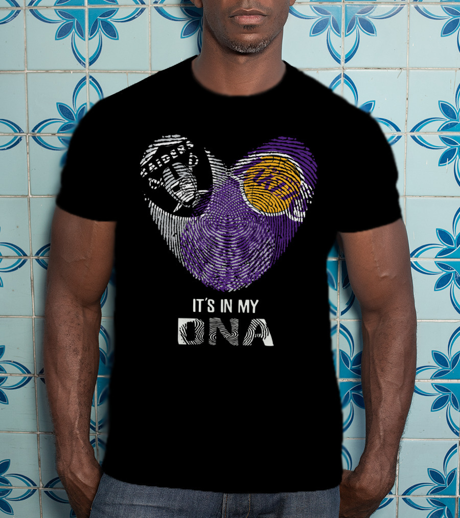 Raiders Lakers It's In My DNA Fingerprint Logo Combination T-Shirt