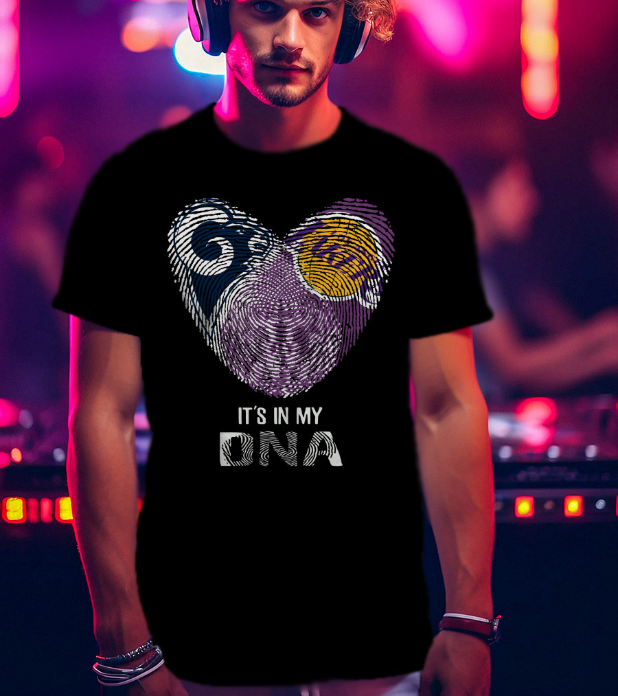 Rams Lakers It's In My Dna Heart Fingerprint T-Shirt