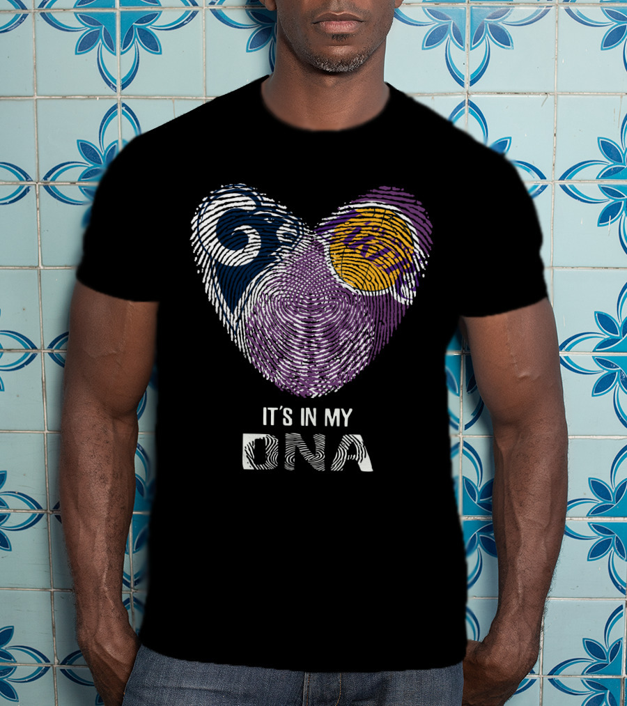 Rams Lakers It's In My Dna Heart Fingerprint T-Shirt
