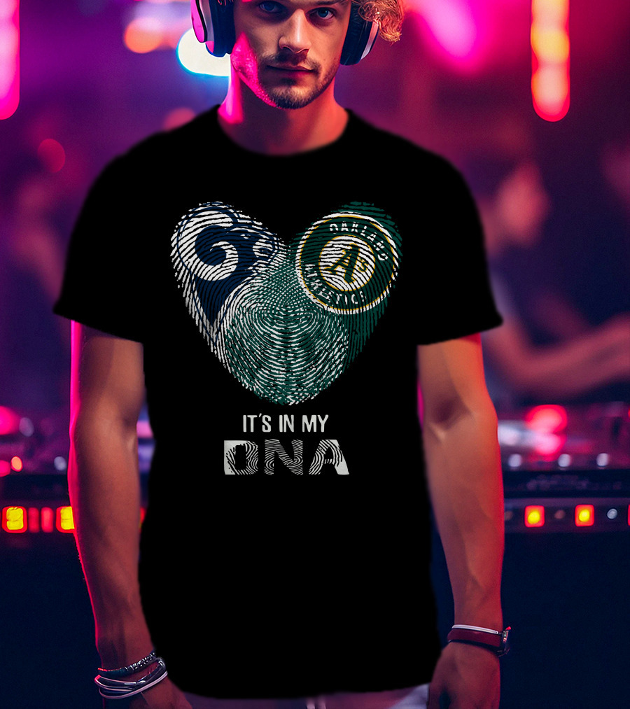 Rams Oakland Athletics It's In My DNA Fingerprint Heart T-Shirt