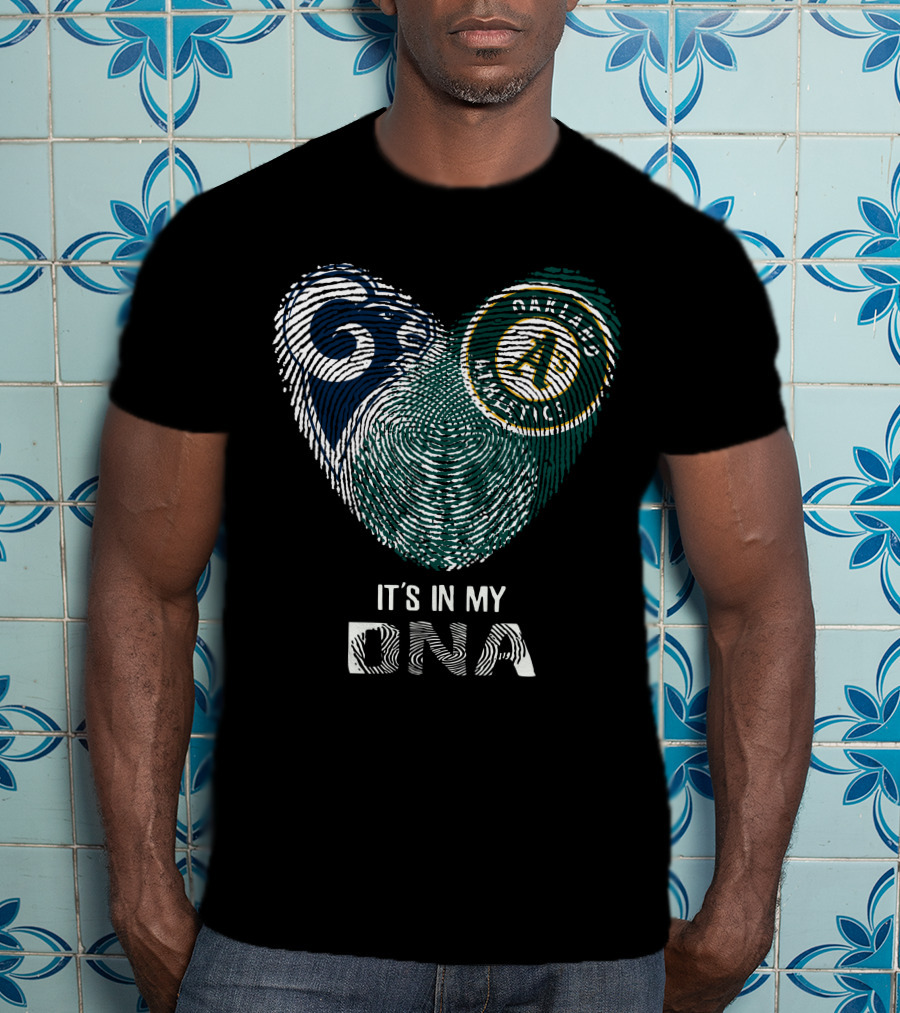 Rams Oakland Athletics It's In My DNA Fingerprint Heart T-Shirt