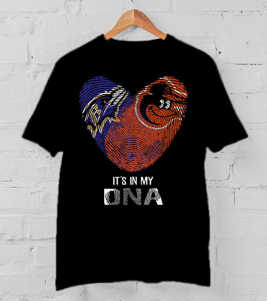 Ravens Orioles It's In My DNA Fingerprint Heart Ravens NFL Orioles MLB T-Shirt