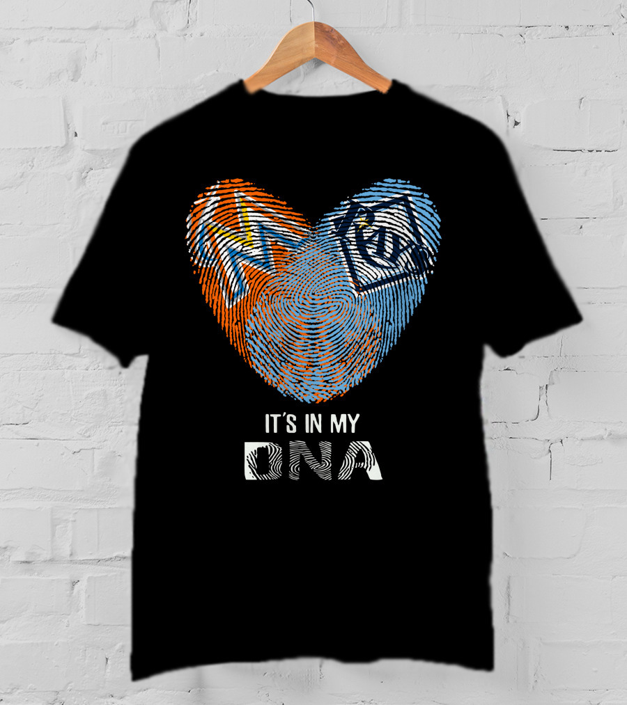 It's In My DNA Rays Marlins Heart Fingerprint T-Shirt