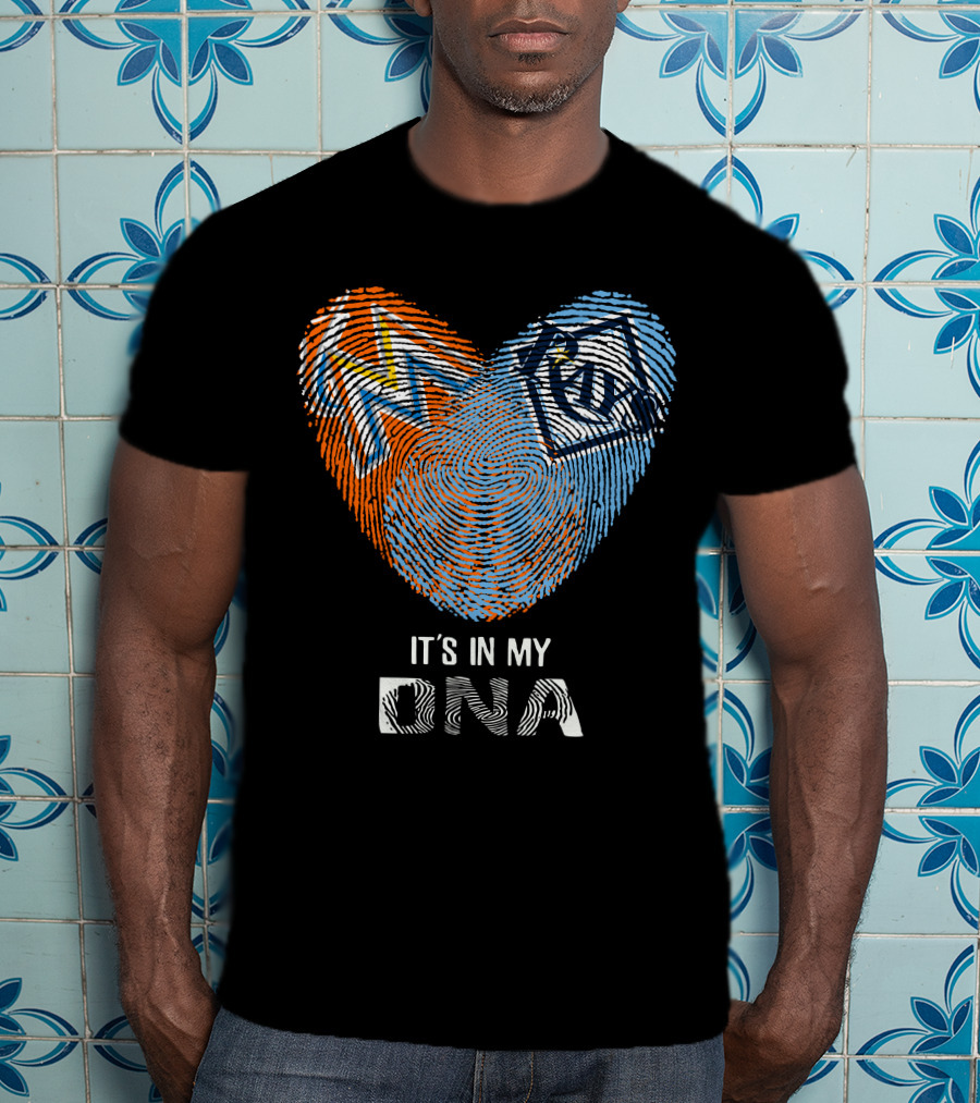 It's In My DNA Rays Marlins Heart Fingerprint T-Shirt