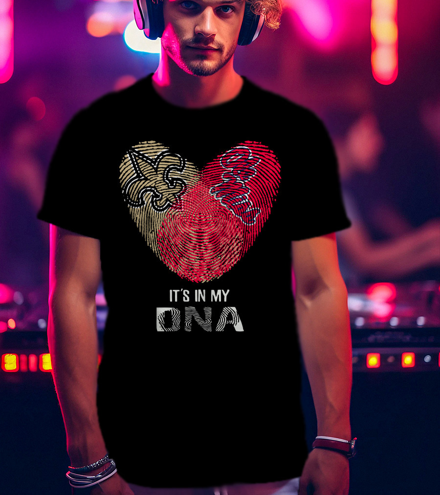 Saints Ole Miss Fingerprint Heart It's In My DNA T-Shirt