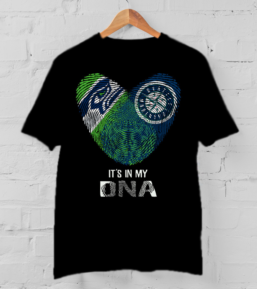 Seahawks Mariners It's In My DNA Fingerprints Heart T-Shirt