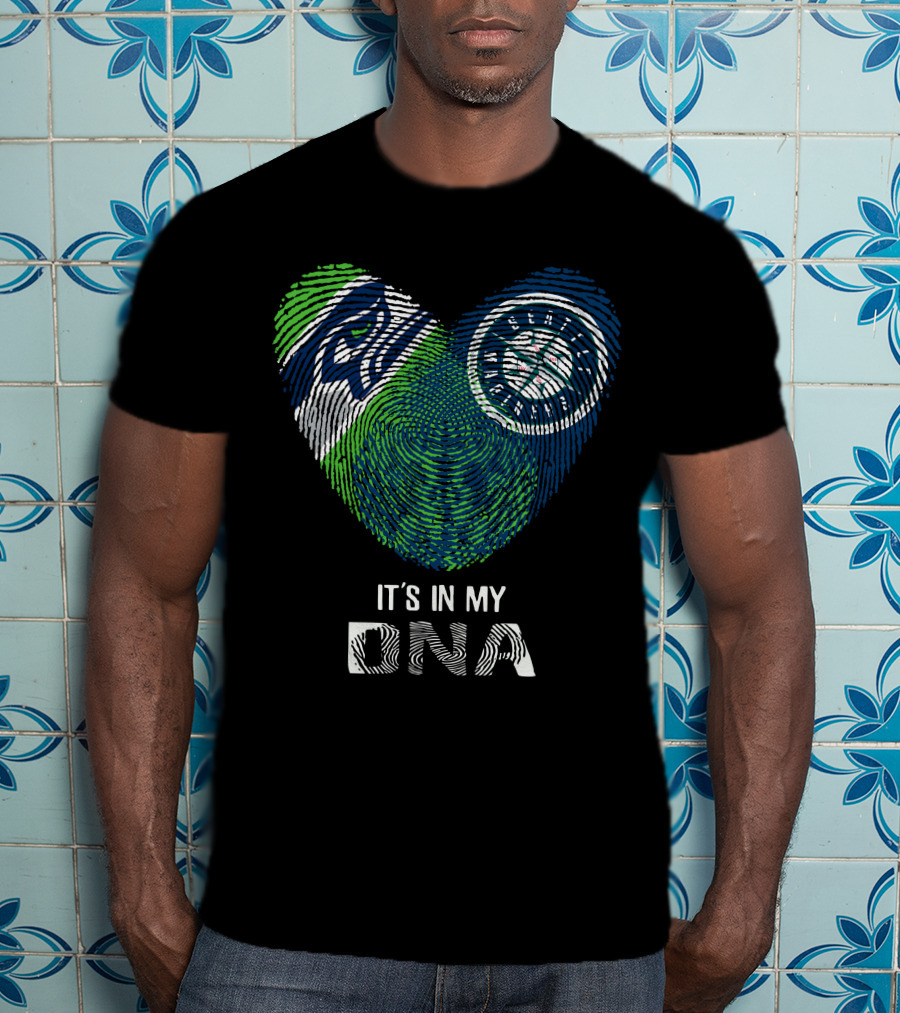 Seahawks Mariners It's In My DNA Fingerprints Heart T-Shirt