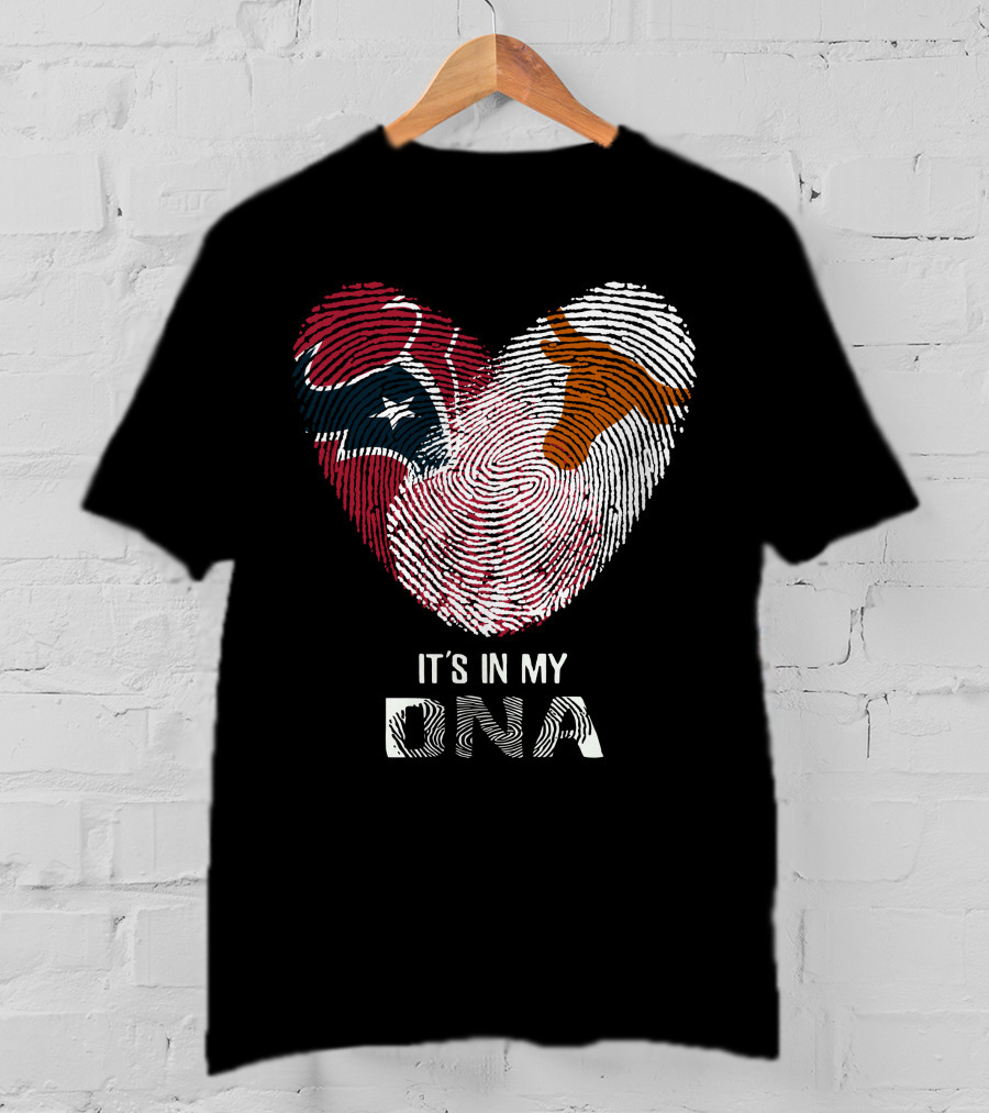 Texans Longhorns Fingerprint Heart It's In My DNA T-Shirt