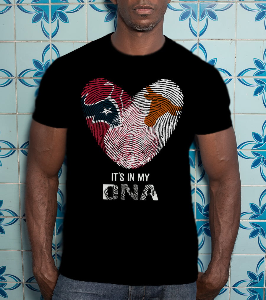 Texans Longhorns Fingerprint Heart It's In My DNA T-Shirt
