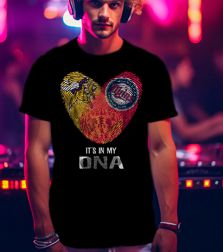 Vikings Twins It's In My DNA Heart Fingerprint T-Shirt