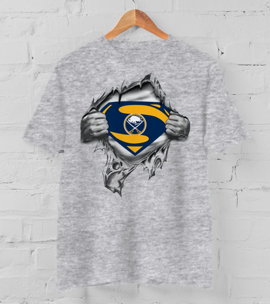 Buffalo Sabres Superman Emblem Ripped Chest T-Shirt