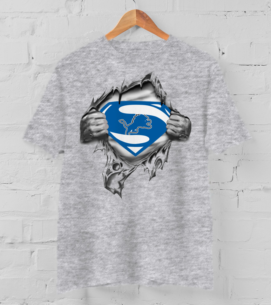 Superman Detroit Lions Rip Chest T-Shirt