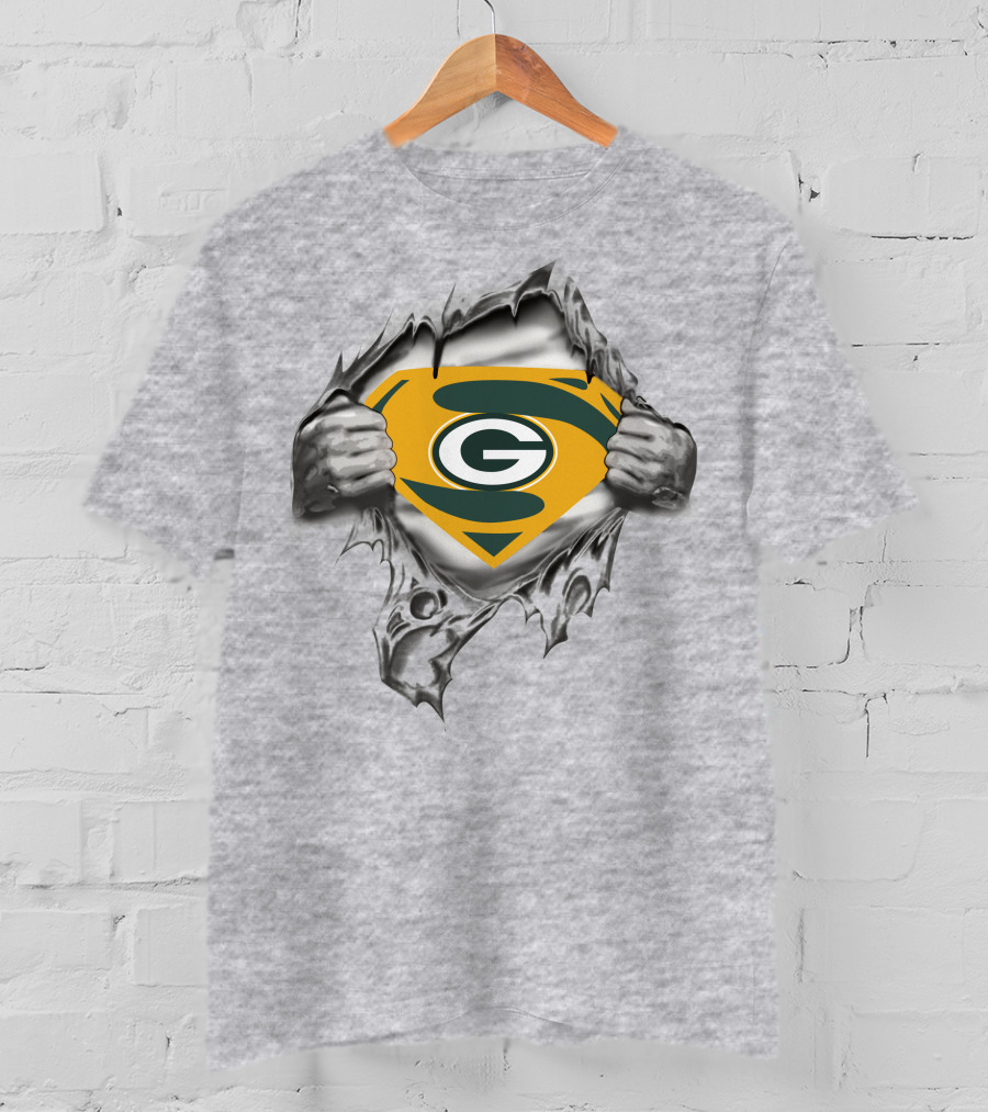 Green Bay Packers Superman Logo Tear Open T-Shirt