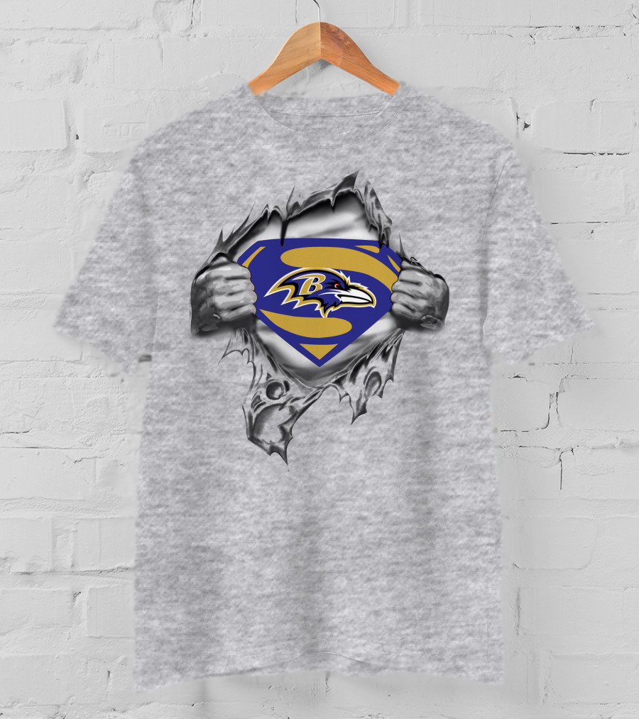 Ravens Superman Logo Rip Superman Symbol Ravens Logo Superhero Crossover T-Shirt