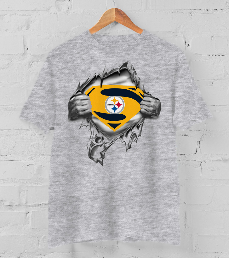 Steelers Super Man Emblem Rip Through Fabric T-Shirt