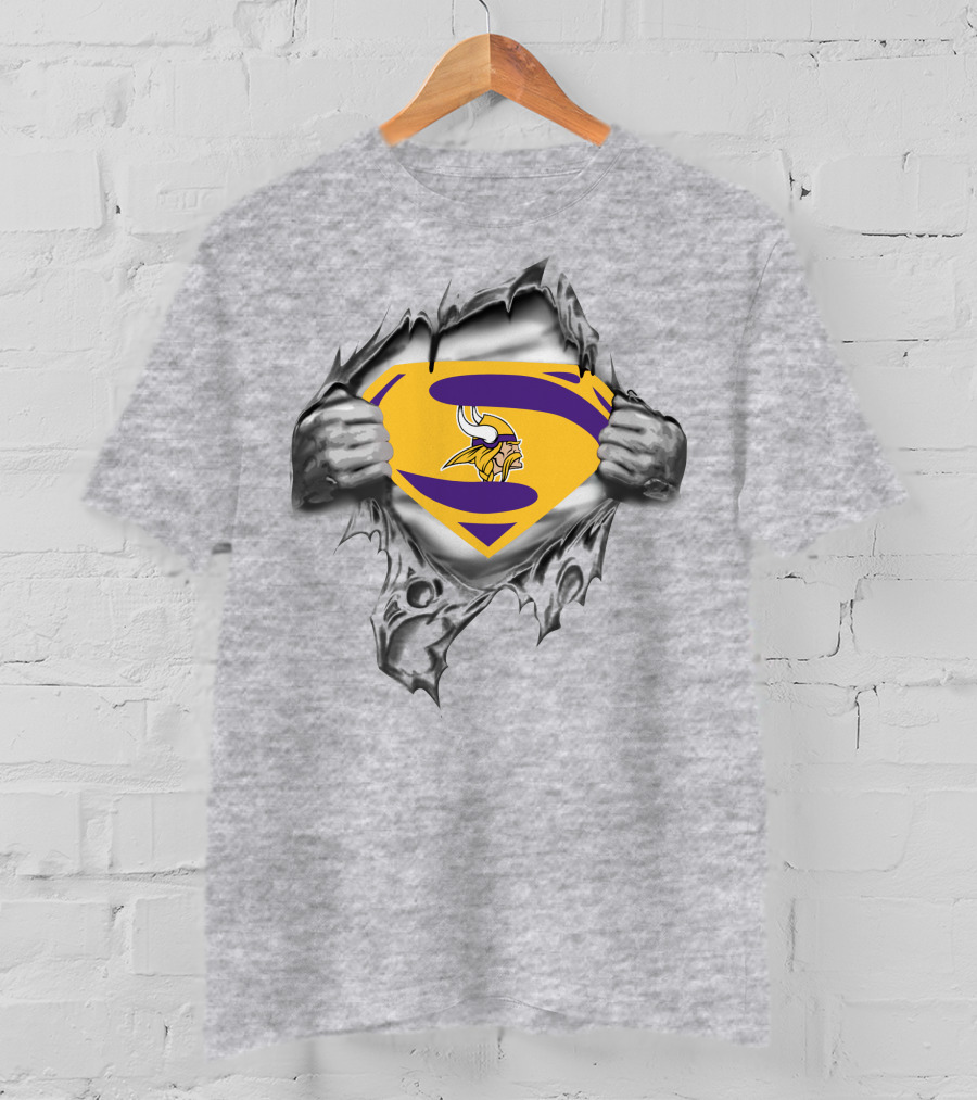 Vikings Superman Shield Logo Peeking Through Ripped T-Shirt