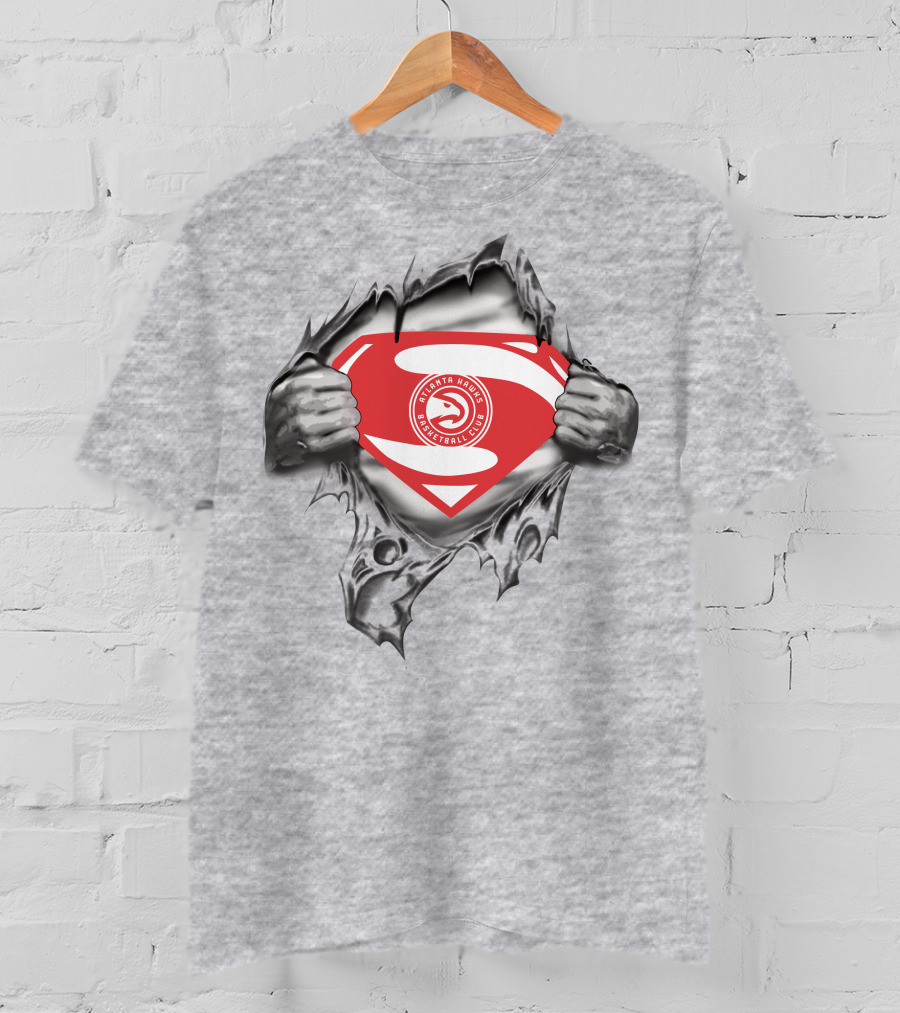 Atlanta Hawks Superman Basketball Club Logo Emblem T-Shirt