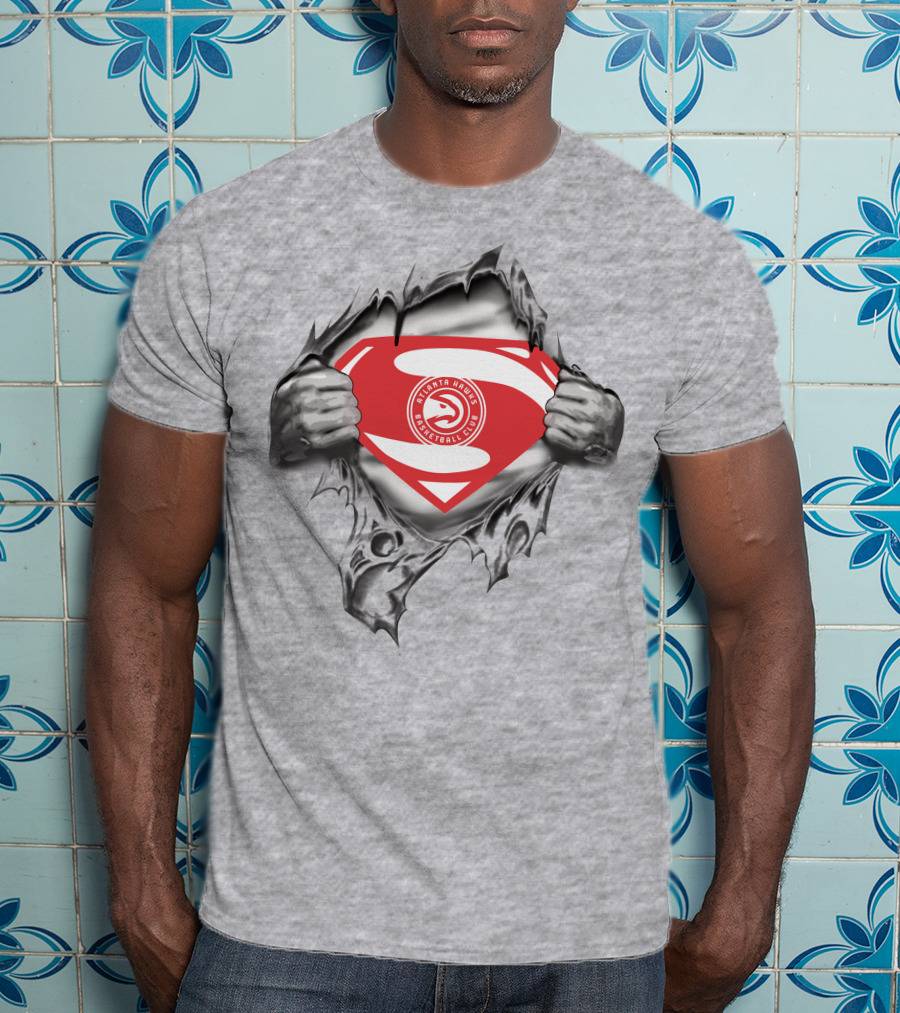 Atlanta Hawks Superman Basketball Club Logo Emblem T-Shirt