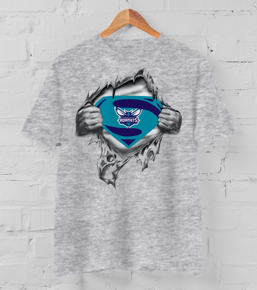 Charlotte Hornets Superman Logo Emblem Peel T-Shirt