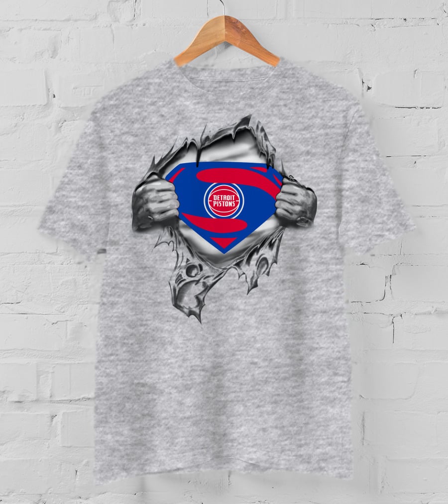 Detroit Pistons Superman Logo Tear Open T-Shirt