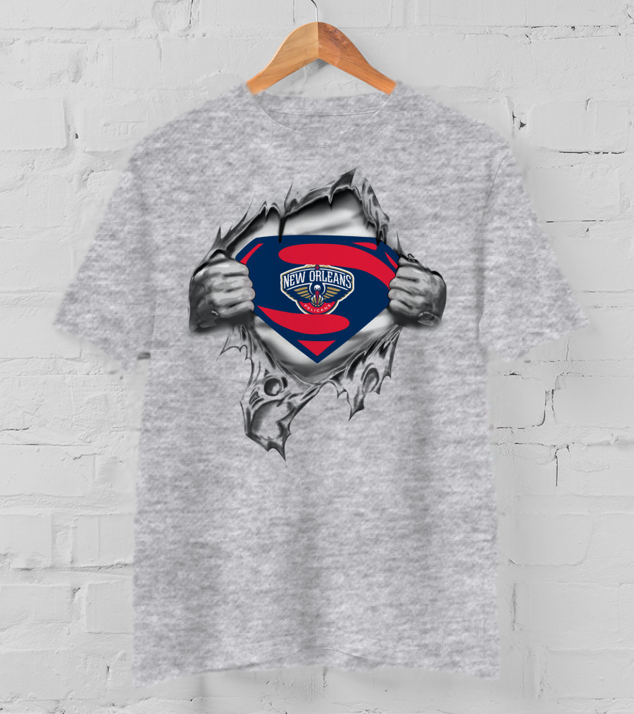 New Orleans Pelicans Superman Logo With Ripped T-Shirt