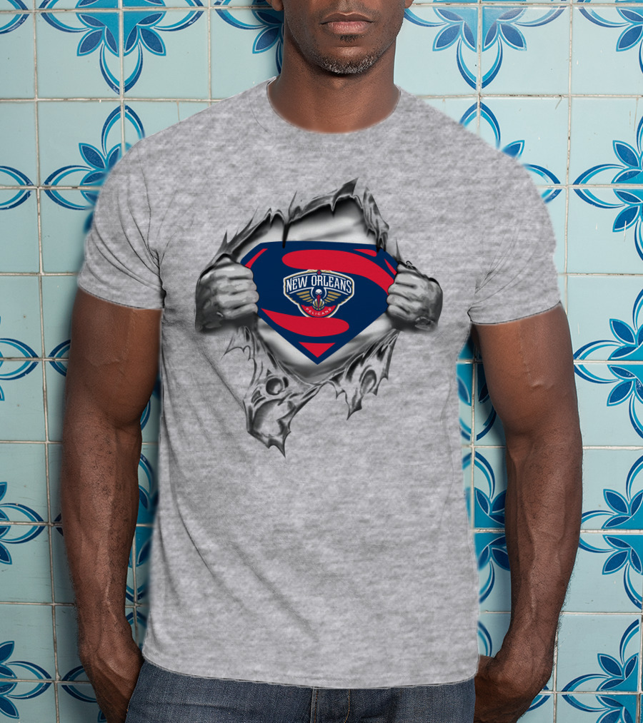 New Orleans Pelicans Superman Logo With Ripped T-Shirt