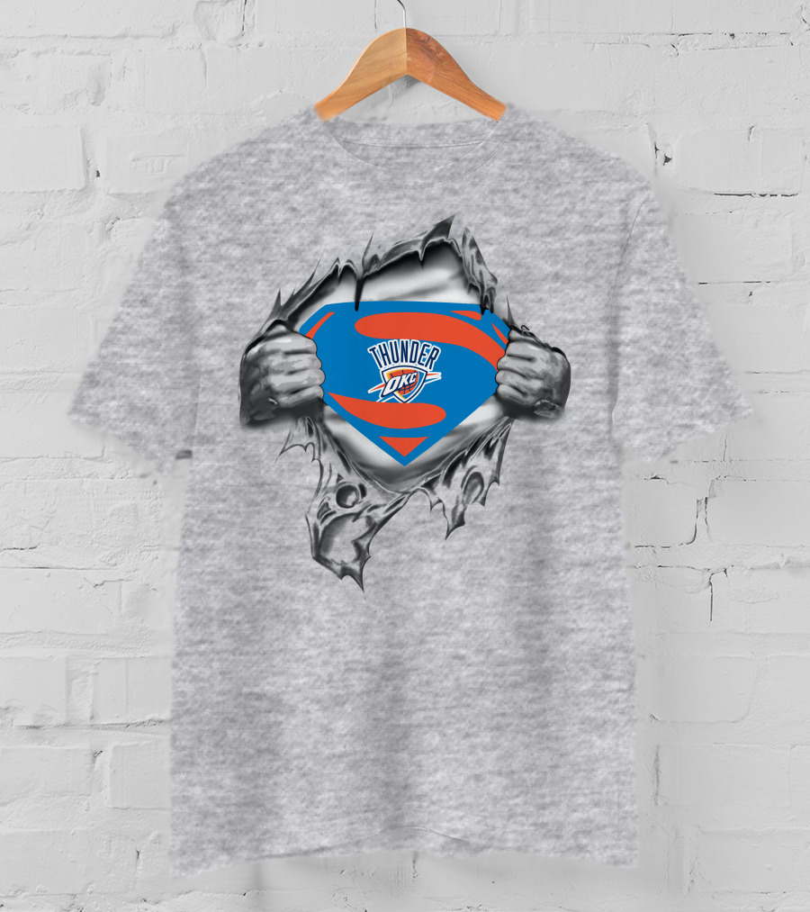 Oklahoma City Thunder Superman Logo With Superhero Costume T-Shirt