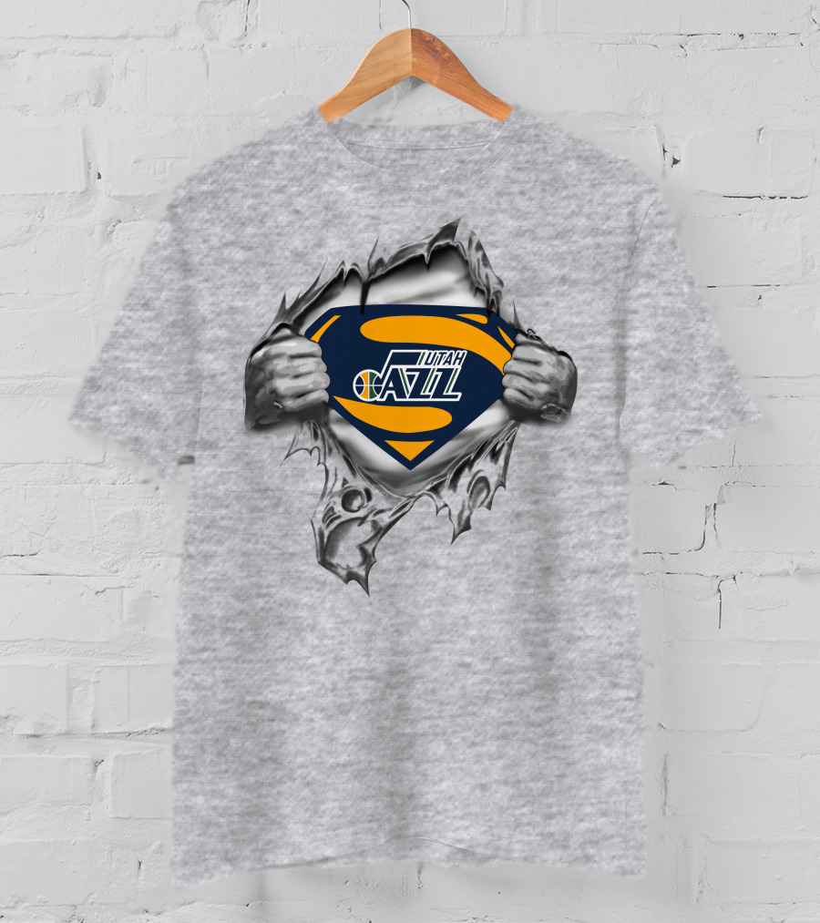 Utah Jazz Superman Logo Rip T-Shirt
