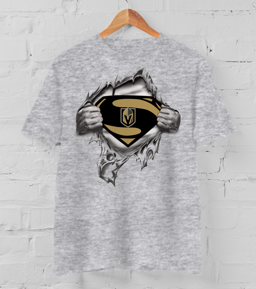 Vegas Golden Knights Superman Logo Emblem In Ripped Chest T-Shirt