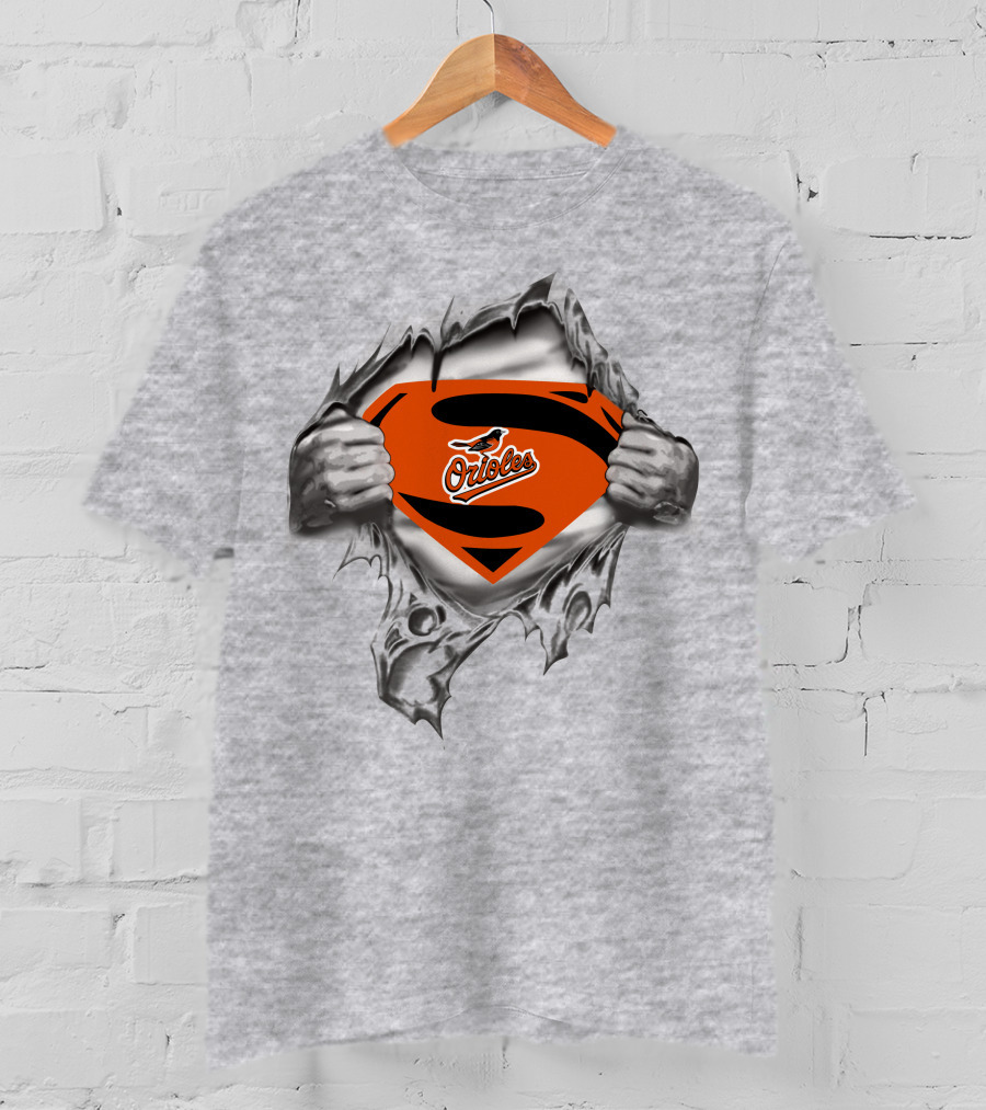 Baltimore Orioles Superman Logo Orioles Bird Crest Rip T-Shirt