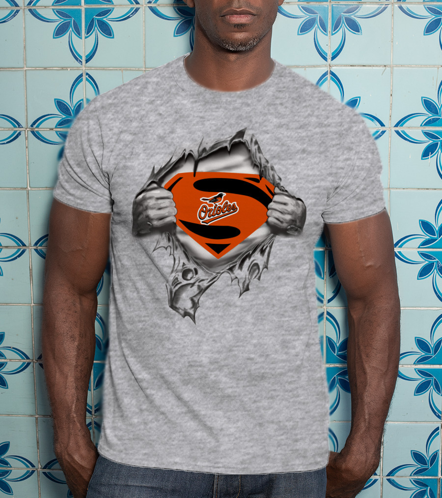 Baltimore Orioles Superman Logo Orioles Bird Crest Rip T-Shirt