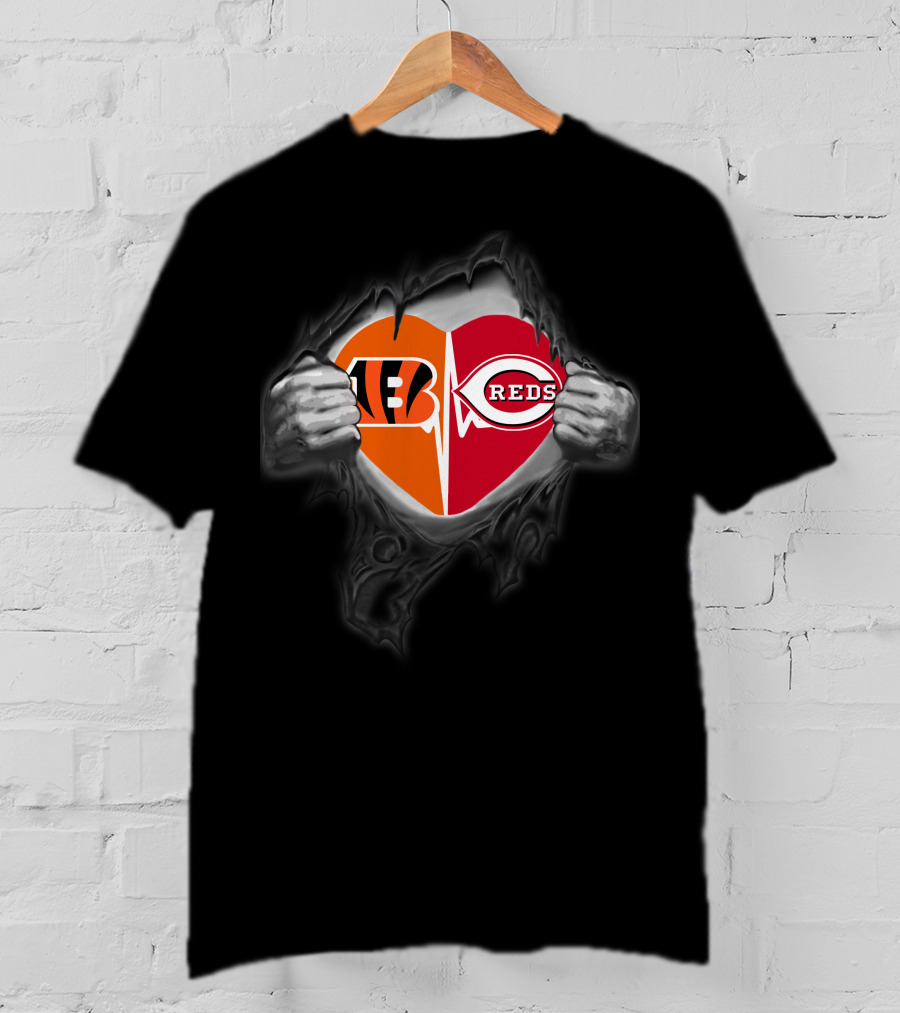 Bengals Reds Heartbeat Unity Passion Sports Team Spirit T-Shirt