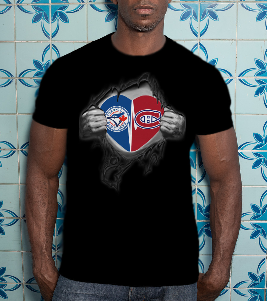 Toronto Blue Jays Montreal Canadiens Heart Logo In Rip T-Shirt