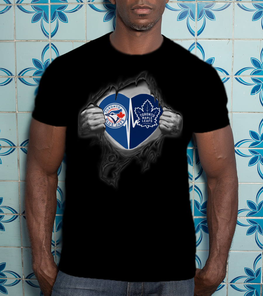 Toronto Blue Jays Maple Leafs Heart United Sports Logos T-Shirt