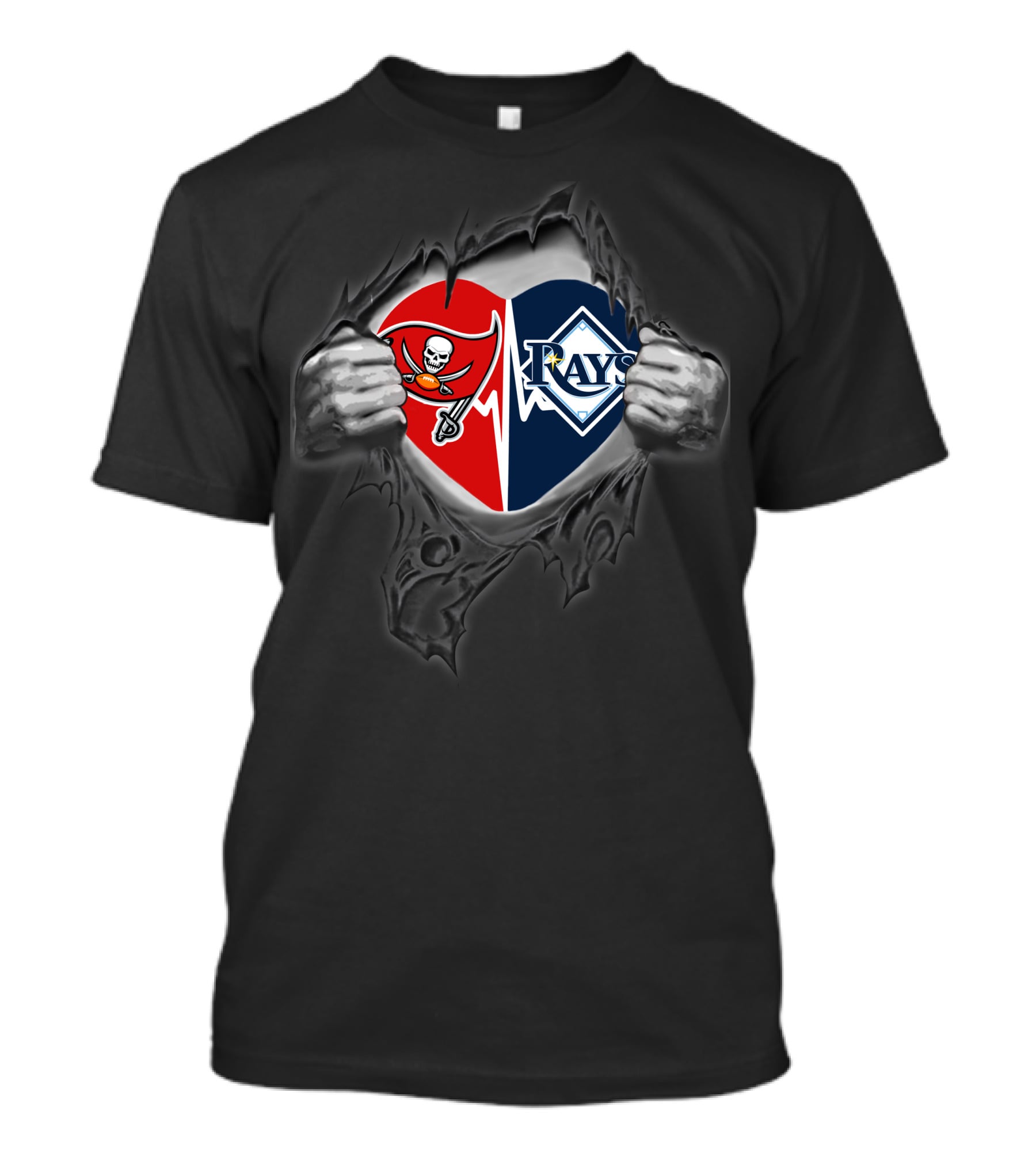 Buccaneers Rays Heart Logo With Torn Hands T-Shirt
