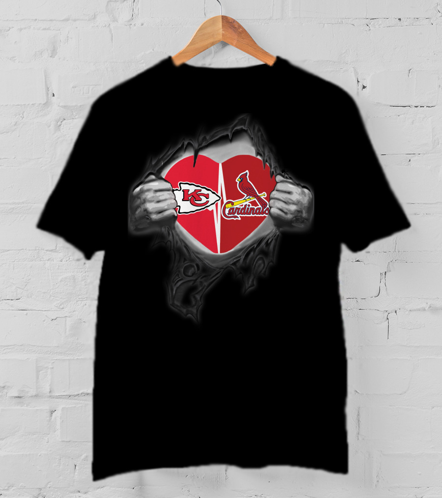 Chiefs Cardinals Logo Heart Ripped T-Shirt